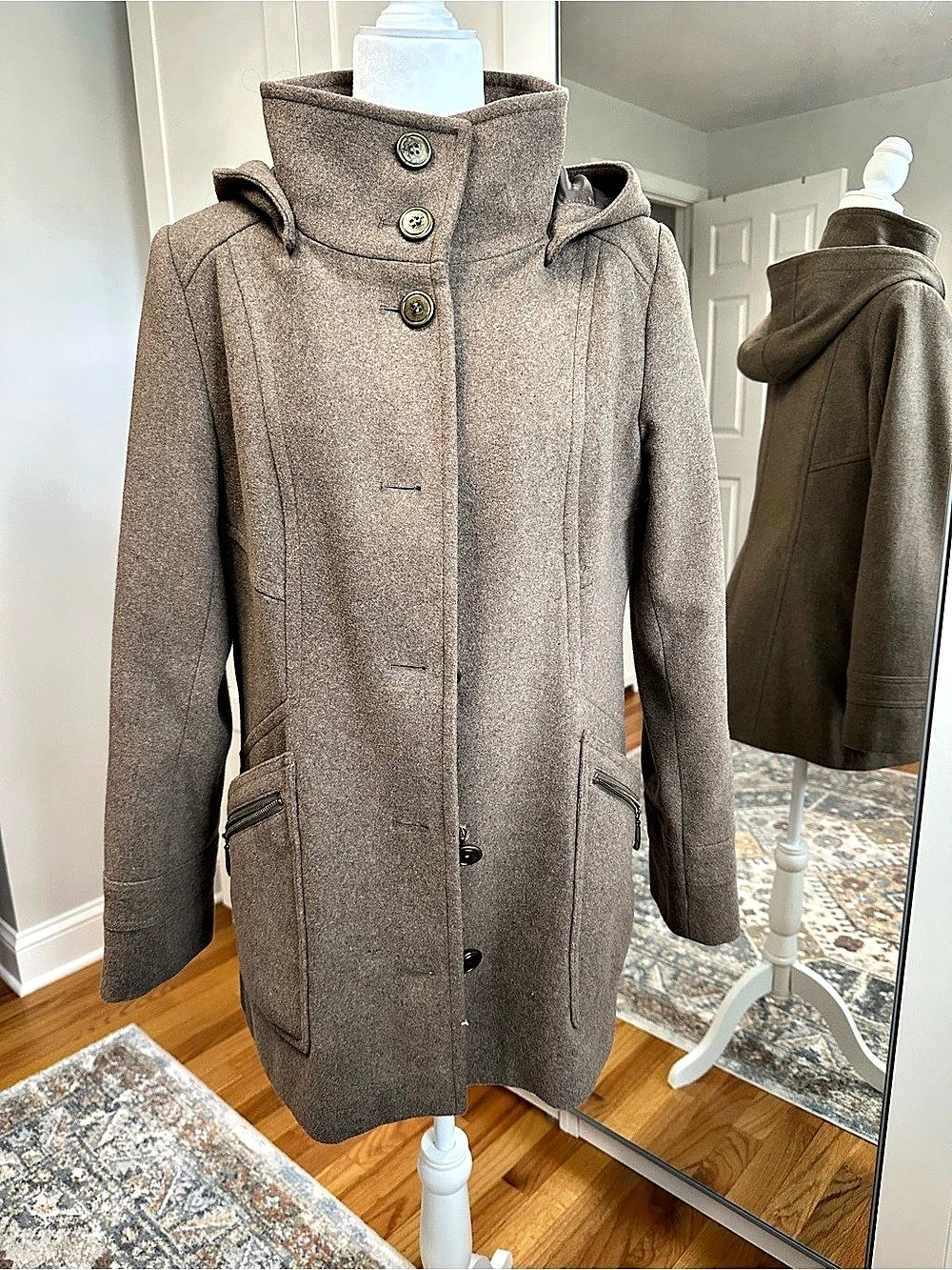 New York & Company Hooded Wool-Blend Coat Size Medium Like New